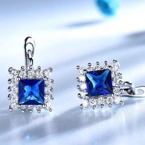 SQUARE SAPPHIRE BLUE CUBIC ZIRCONIA EARRINGS